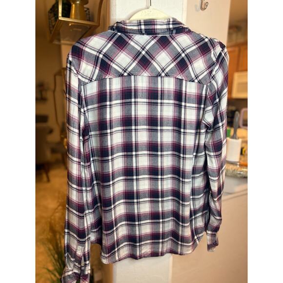 PAIGE plaid button up blouse with laced front long sleeve blouse M 6-10 MSRP$195 - Picture 4 of 4